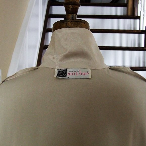 Beige Gold Satin Stretching Blouse Tunic Formal Maternity Top L - Picture 7 of 7